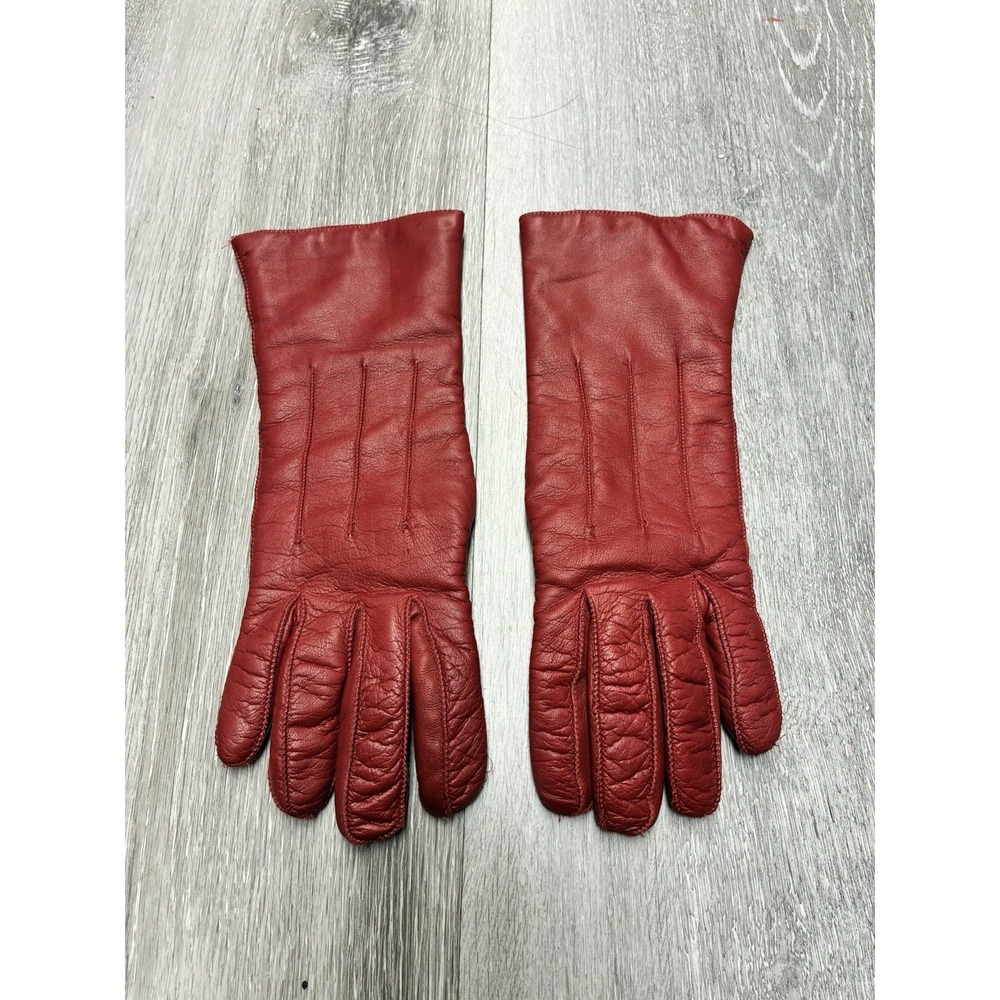 Vintage Coach Red Made In Italy  100% Leather Cashmere Lining Gloves Size 7